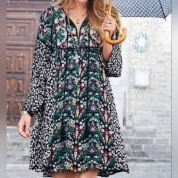 Sundance Chelsea Morning Long Sleeve Swing Knee Length Dress Black Small - Picture 8 of 8